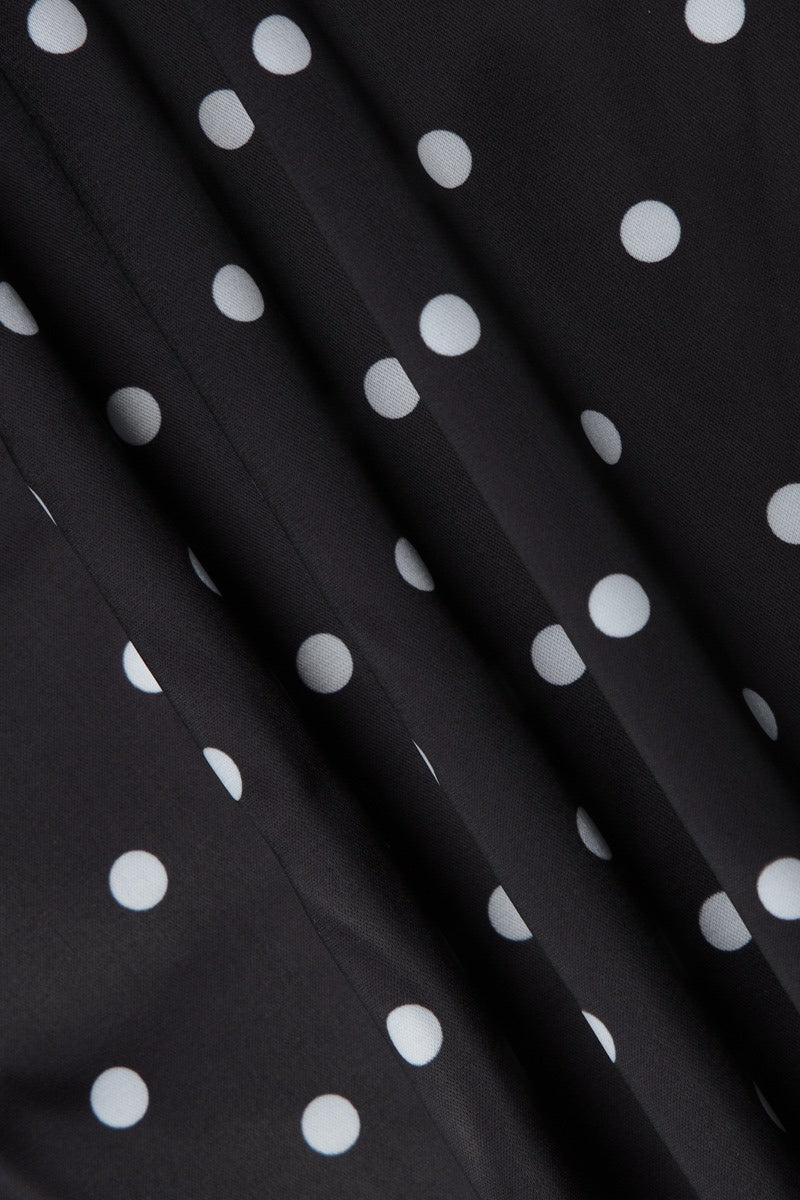 Black Spaghetti Strap Sweetheart Neck Lace Trim Polka Dot Side Slit Mini Dress