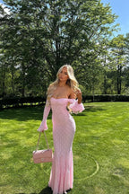 Strapless Lace Sweetheart Bell Sleeve Mermaid Maxi Gown