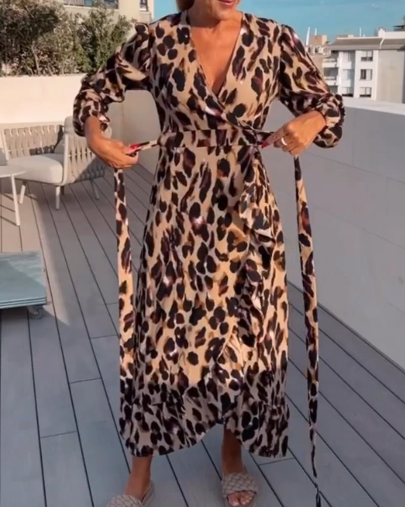 Nora Boutique V Neck Leopard Print Dress Statement Occasion Edit