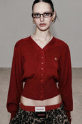 Vintage Red Cropped Cardigan