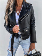 Vintage Zipper Flap Detail Short Motorcycle leather Jacket