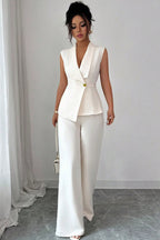 Solid Asymmetric Two Piece Vest Pants Set