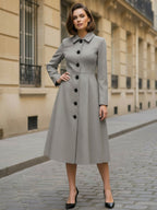 Woolen A-Line Midi Coat With Shirt Collar For Women 2026