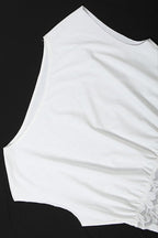 Asymmetric Collar Lace Sheer Sleeveless Crop Top