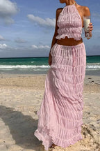 Ruched Halter Cami And Maxi Skirt Dress