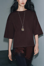 Stylish Round Neck Short-sleeved Patchwork Lace Hem Loose T-shirt