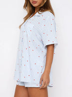 Blue Zone Planet | Valentine's Day Printed Collared Neck Short Sleeve Top And Shorts Set