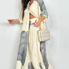 Printed mid-length top and wide-leg pants two-piece set
