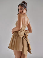 Party Dresses Red Strapless Bows Sleeveless Open Shoulder Semi Formal Dress