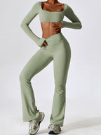 Solid Quick Dry Square Neck Cropped Active Top & Pants Set