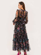 Party Dress Ruffles Layered Illusion Sleeves Elegant Folklore Long Dress