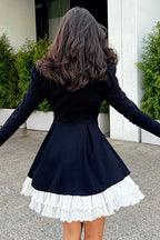 Ruffle Collar Jabot Bow Long Sleeve A-Line Mini Dress