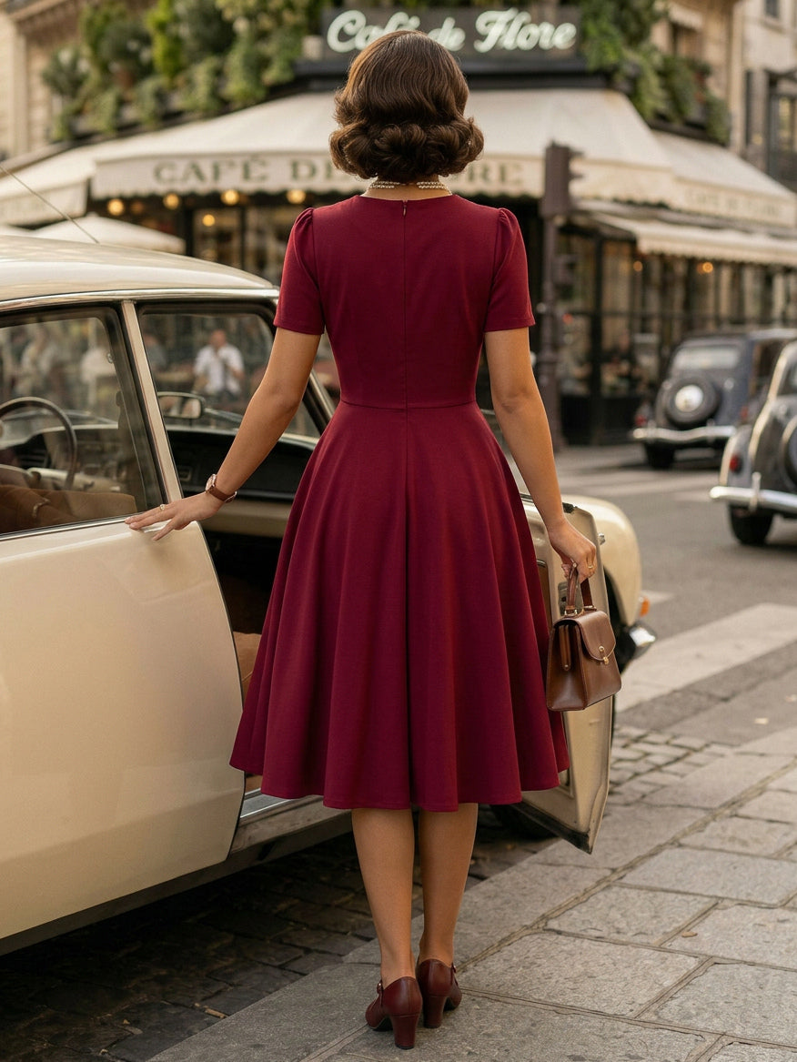 Side Bow Knot Crew Neck Short Sleeve A Line Swing Dress For Women 2026