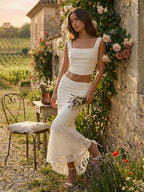 Lace Two Piece Set Square Neck Crop Top And Mermaid Maxi Skirt For Women 2026