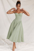 Corset Bodice Basque Waist Pleated A-Line Midi Dress