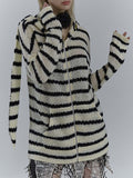 Rabbit Ear Styling Hooded Stripe Cardigan