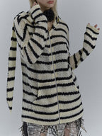 Rabbit Ear Styling Hooded Stripe Cardigan