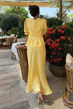 Solid Casual V-Neck Ruffle Short Sleeve Skirt Set