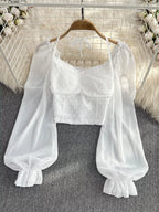 Swiss Dot Flounce Sleeve Blouse