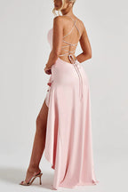 Solid Color Sexy Backless Lace-up Irregular Ruffled Maxi Dress