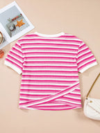 Textured Knit Short Sleeve Crossed Detail Tee