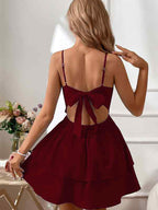 Backless Bow Tie Straps Mini Dress
