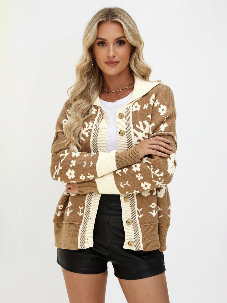 Vintage Fair Isle Knit Cardigan With Contrast Color Design For Women 2026