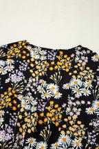 Floral Print V Neck Smocked Babydoll Blouse