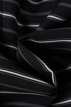 Woven Striped Collared Tie Waist Long Sleeve Blouse