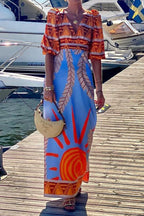Sexy Floral Print Backless Bohemian Maxi Dress