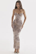 Mixed Print Bustier Underwire Bodycon Maxi Dress
