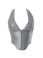 Zip Backless V Neck Halter Vest