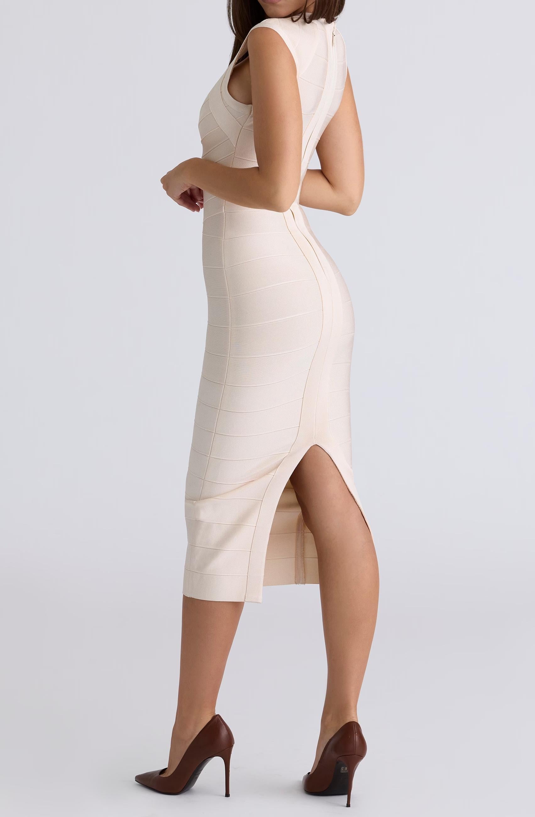 Deep V-Neck Cap Sleeve Ribbed Bandage Bodycon Mini Dress