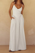 Ivory Spaghetti Strap V Neck Basque Waist Pocket Maxi Dress