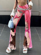 Y2K Printed Flare Leg Pants