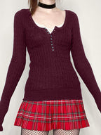 Button Front Cable Knit Top