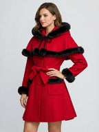 Faux Fur Trimmed Belted Wool Blend coat With Hooded Cape For Women 2026