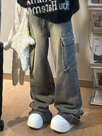 Big Pocket Turned Waist Cargo Jeans