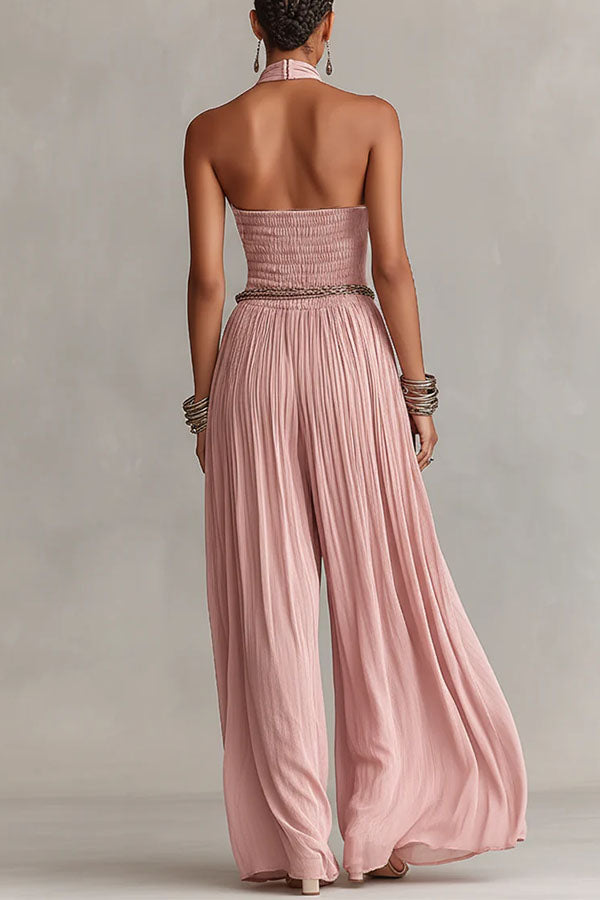 Bohemian Halter Neck Wide-Leg Jumpsuit