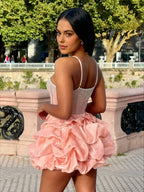 Pearl Embellished Corset Top Tiered Ruffle Mini Skirt Two Piece Set