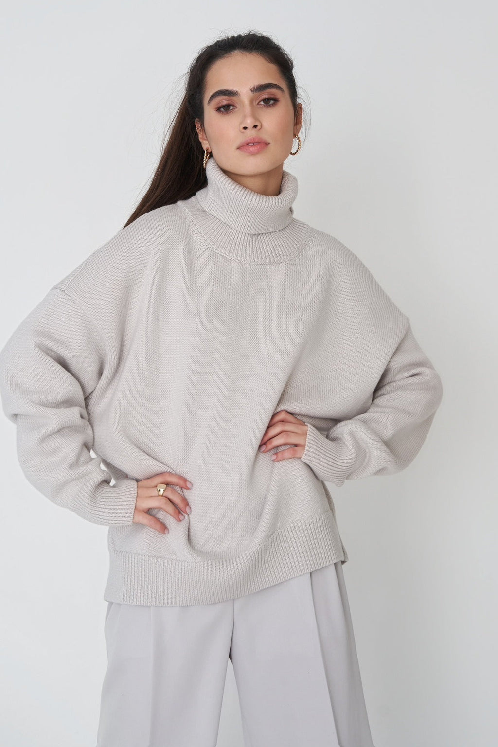 Basic Solid Knit Turtleneck Sweater