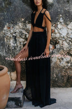 Aphrodite Draped Braids Crop Tank and Wrap Slit Maxi Skirt Set
