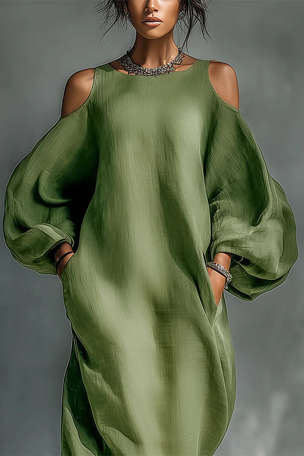 Elegant Off-the-Shoulder Lantern Sleeve Long Dress