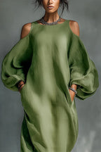 Elegant Off-the-Shoulder Lantern Sleeve Long Dress