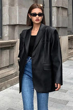Black PU Leather Blazer Jacket