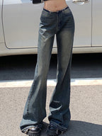 Low rise raw edge loose floor mopping Flare Jeans
