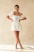 Square Neck Puff Sleeve Lace Panel Babydoll Mini Dress