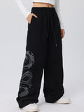 Vintage Dragon Print Loose Sweatpants