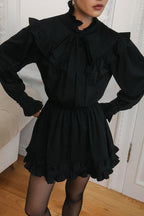 Elegant Bow Tie Lace Up Long Sleeve A Line Mini Dress