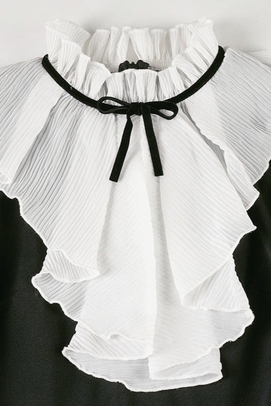 Ruffle Collar Jabot Bow Long Sleeve A-Line Mini Dress